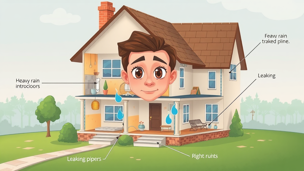 diagram of house sources of water intrusion, flood damage repair columbia south carolina, heavy rain, leaking pipes, clogged gutters