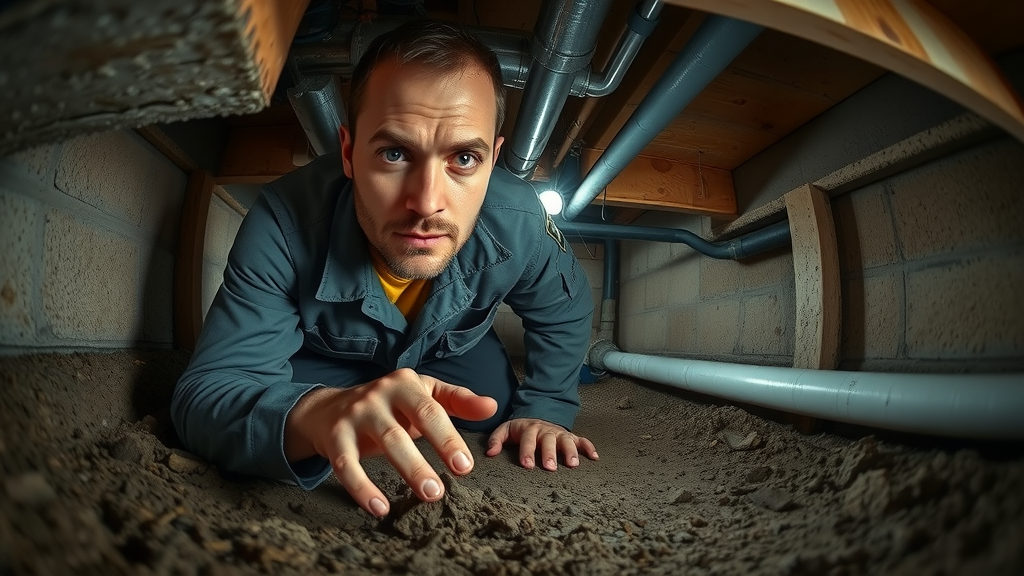 Technician inspecting water damage in crawl space in Columbia SC, crawl space restoration Columbia SC