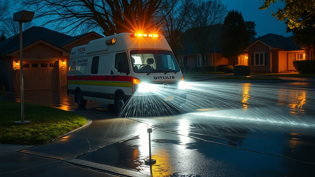 emergency water extraction columbia sc - van arriving at night for urgent restoration
