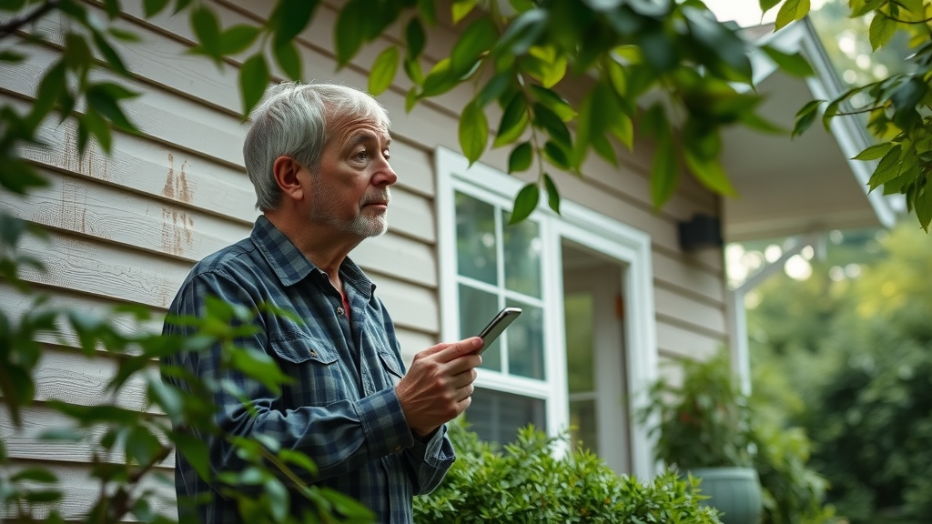 damp residential home exterior columbia sc mold remediation concerned homeowner inspecting mold spots siding