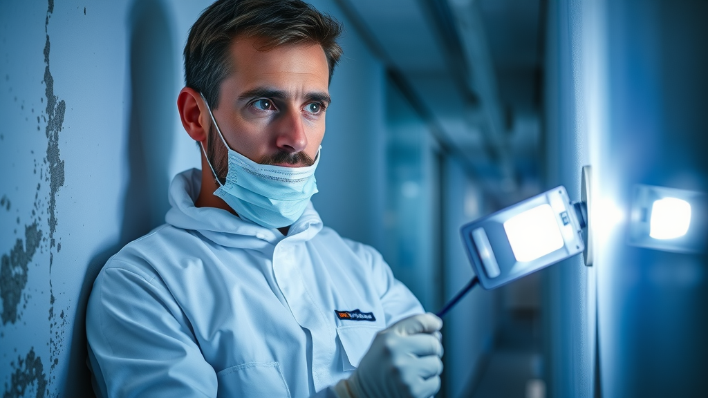 Certified mold remediation technician inspects commercial water damage in Columbia SC
