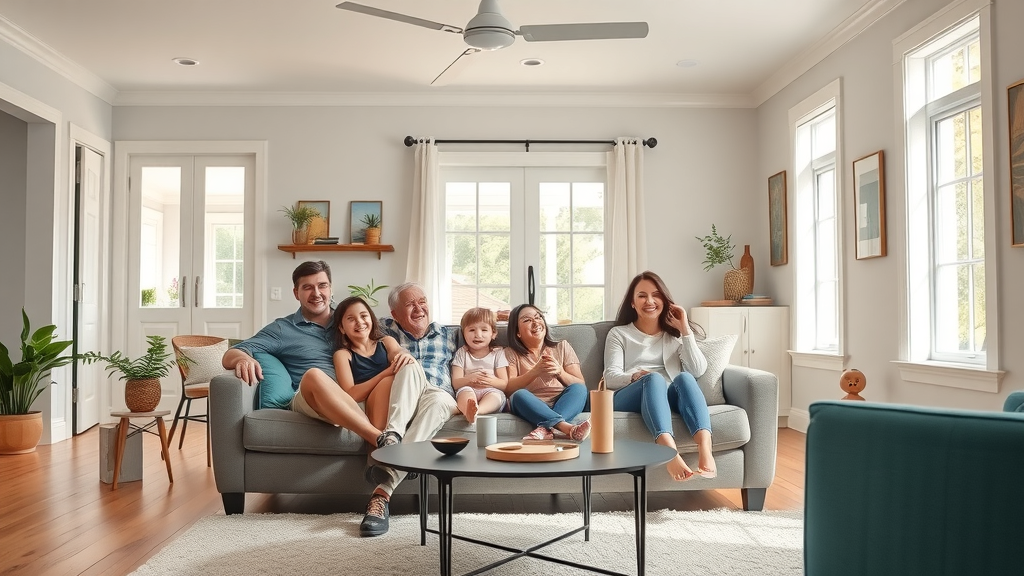 restored modern living room in Lexington SC after water damage, happy family enjoying refreshed post-restoration home