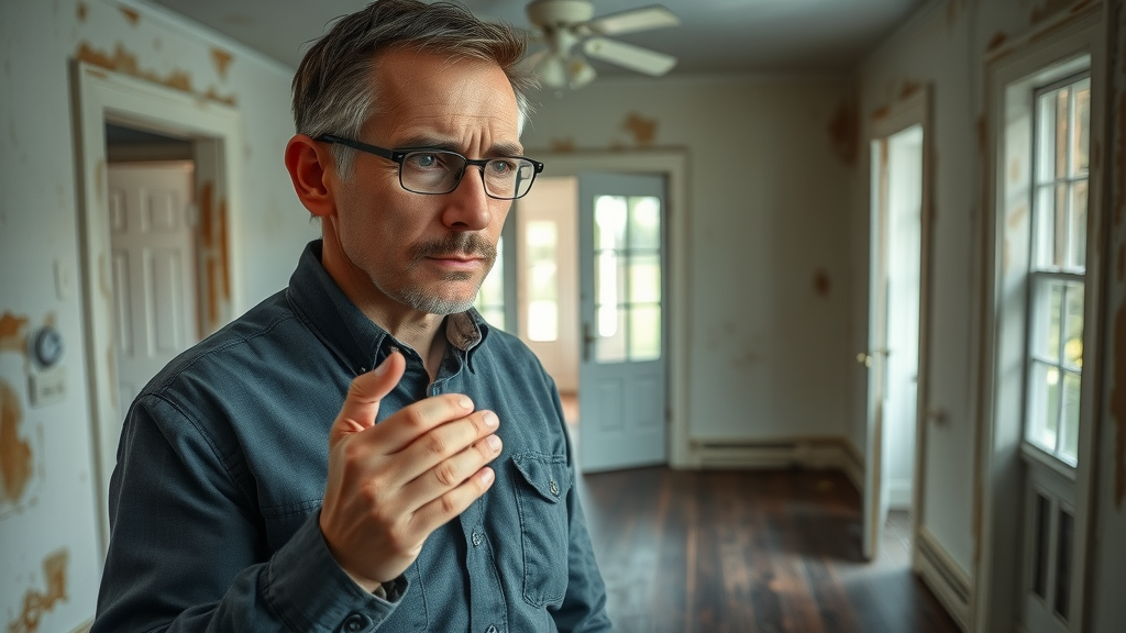 Insurance adjuster reviewing common water damage in Lexington SC, with flood-damaged interior and moisture meters visible
