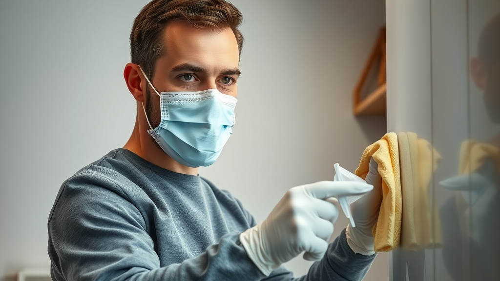 Professional restoration pro sanitizing and cleaning water-damaged surfaces