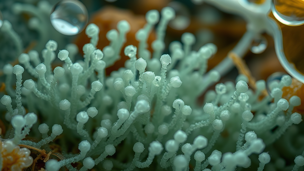 Close-up of mold spores rapidly germinating in moist fibers after water damage, illustrating fast mold growth