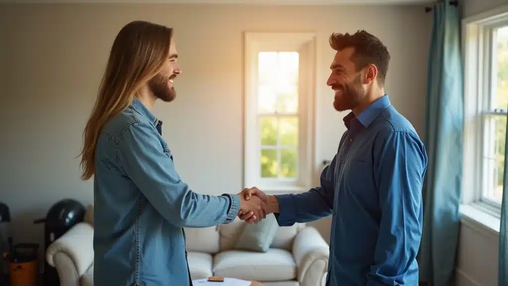 Satisfied Columbia SC homeowner partnering with a water damage restoration expert after successful insurance claim