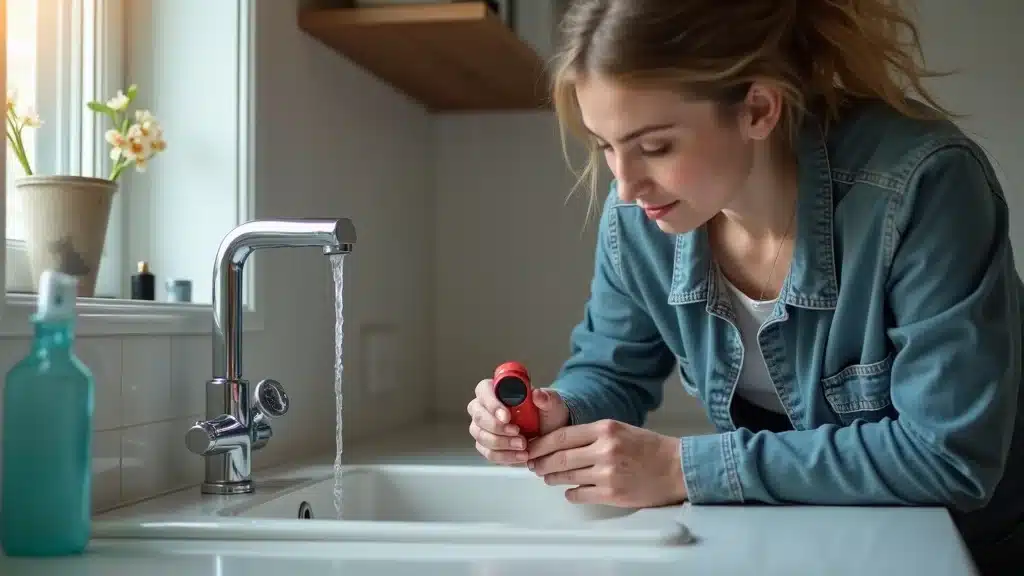 Proactive Columbia SC homeowner inspecting under-sink plumbing for water damage prevention